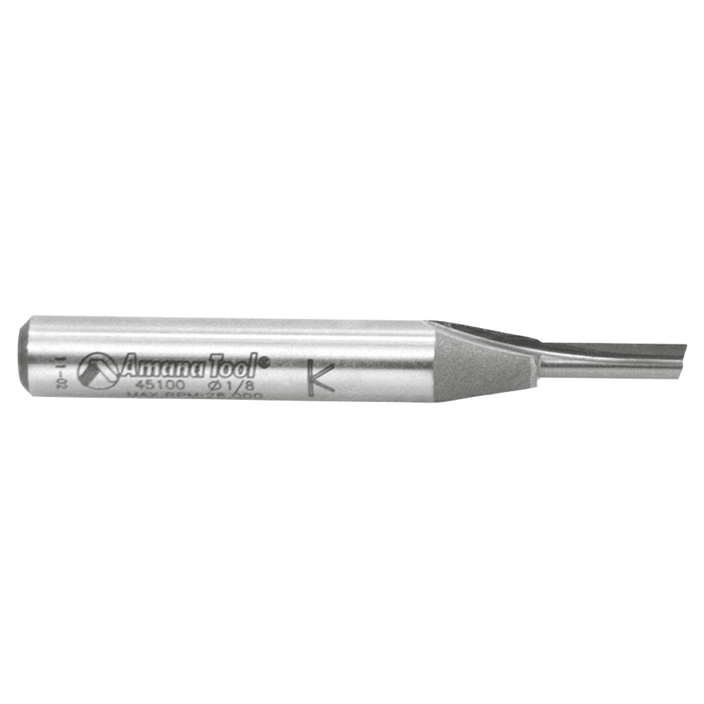 Amana 1/8" x 2" High Production Straight Plunge Router Bit, 1-Flute, 1/4" Shank for Fast Cuts