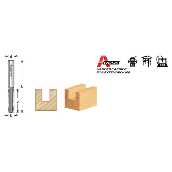 1/4 Dia x 1" Straight Plunge Bit, 2 Flute, 1/4" Shank (5/Pack) Alt 2 - Image