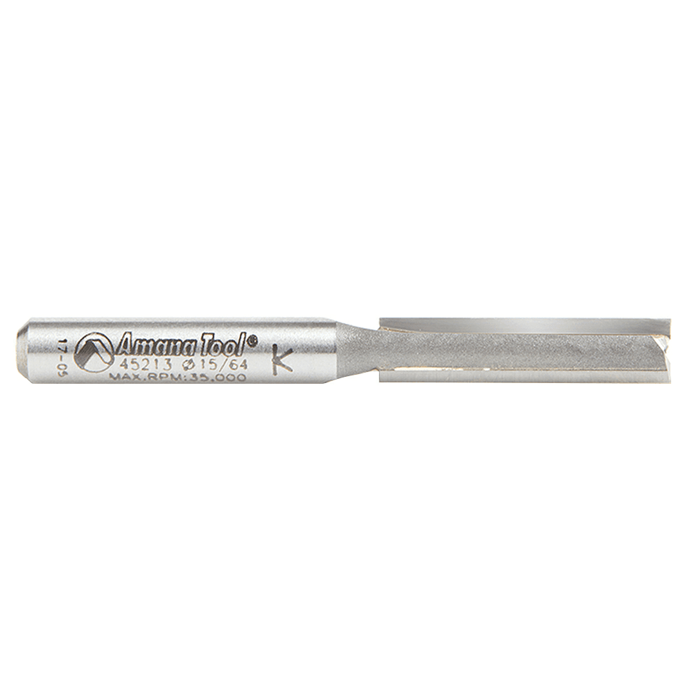 Amana 6mm x 57mm Straight Plunge Router Bit with Two Cuts per Revolution for Smooth Finish and Reduced Feed Rate