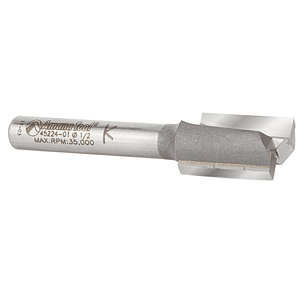 Close-up of Amana 2-Flute 1/4" Shank Router Bit Design