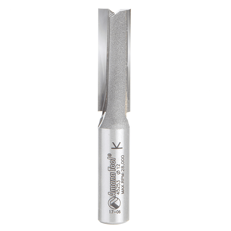 Amana 12mm Straight Plunge Router Bit, 2-Flute, 12mm Shank - Cutting Height: 38mm