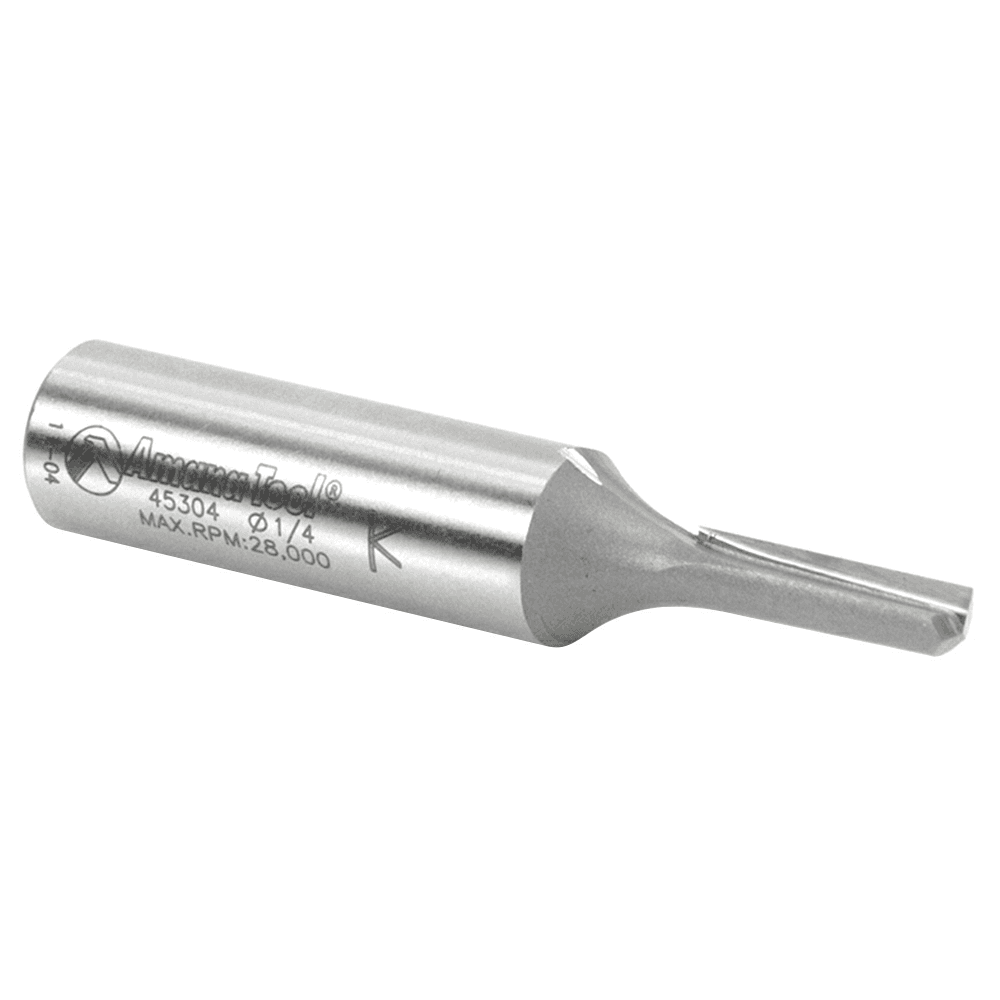 Amana 1/4" x 2-1/2" High Production Straight Plunge Router Bit, 1-Flute, 1/2" Shank - Front View