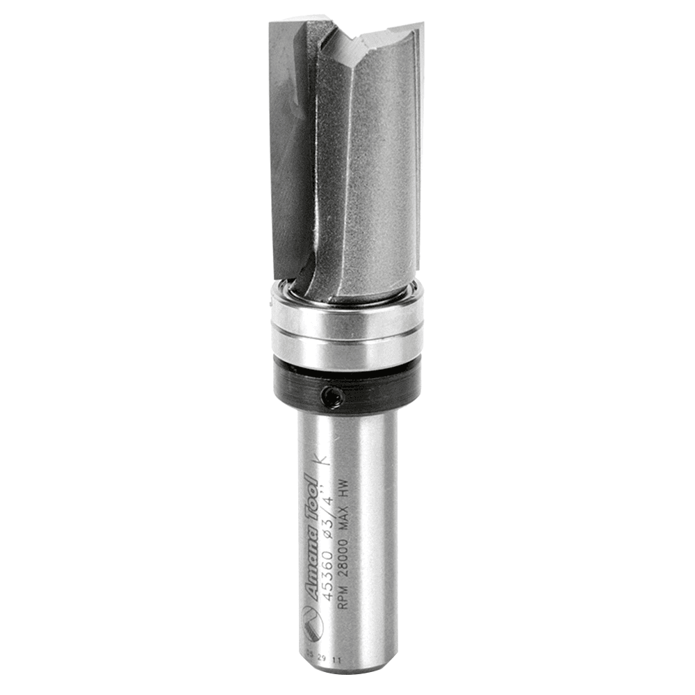 2-Flute 1/2" Shank Bit with Shank-Mounted Ball-Bearing Pilot for Internal Cuts