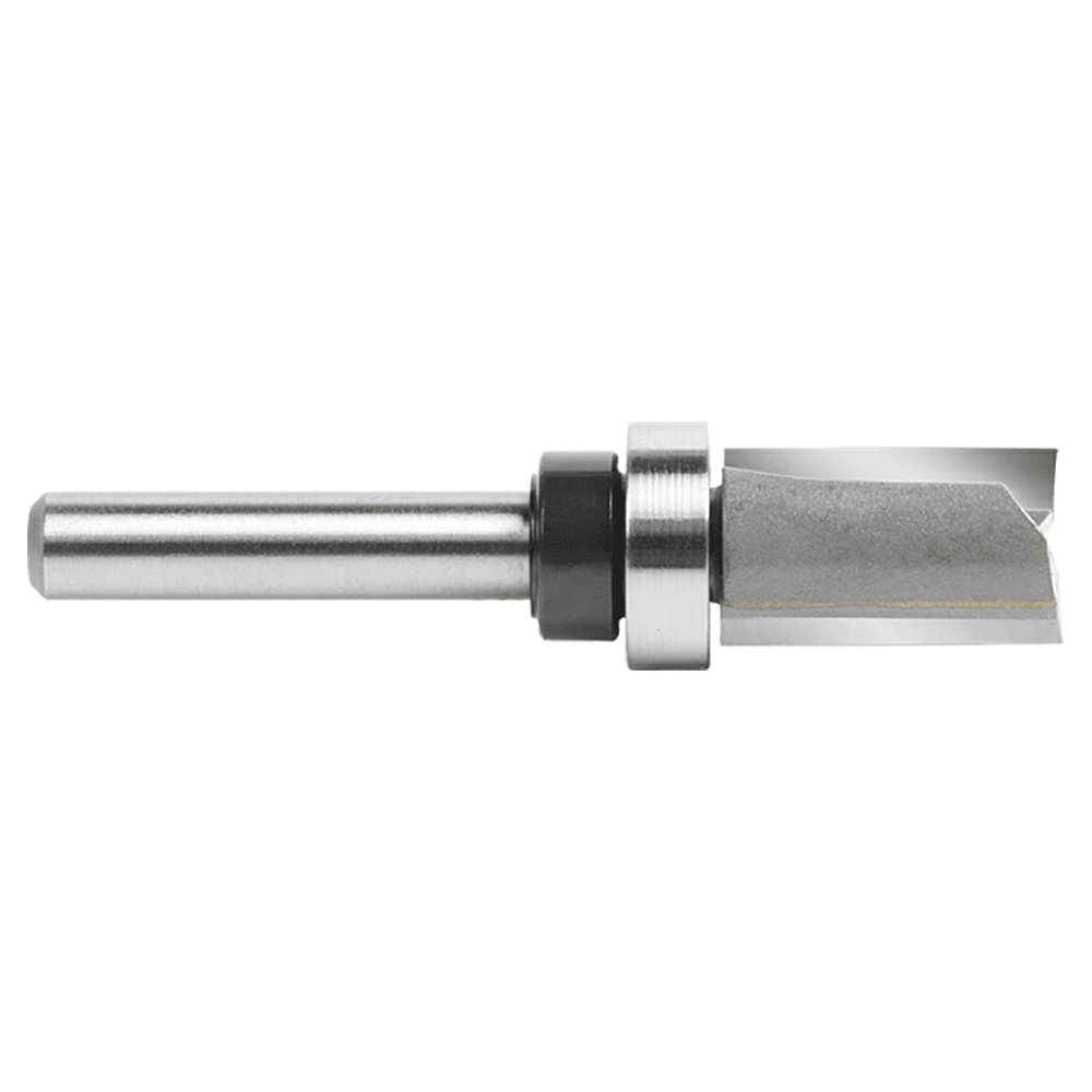 Amana 9/16" x 2-5/16" Flush Trim Plunge Template Router Bit with Upper Ball Bearing for precise cuts.