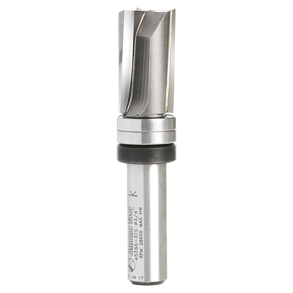 Amana 3/4" x 3-11/32" Flush Trim Plunge Template Router Bit with Upper Ball Bearing, 3-Flute, 1/2" Shank