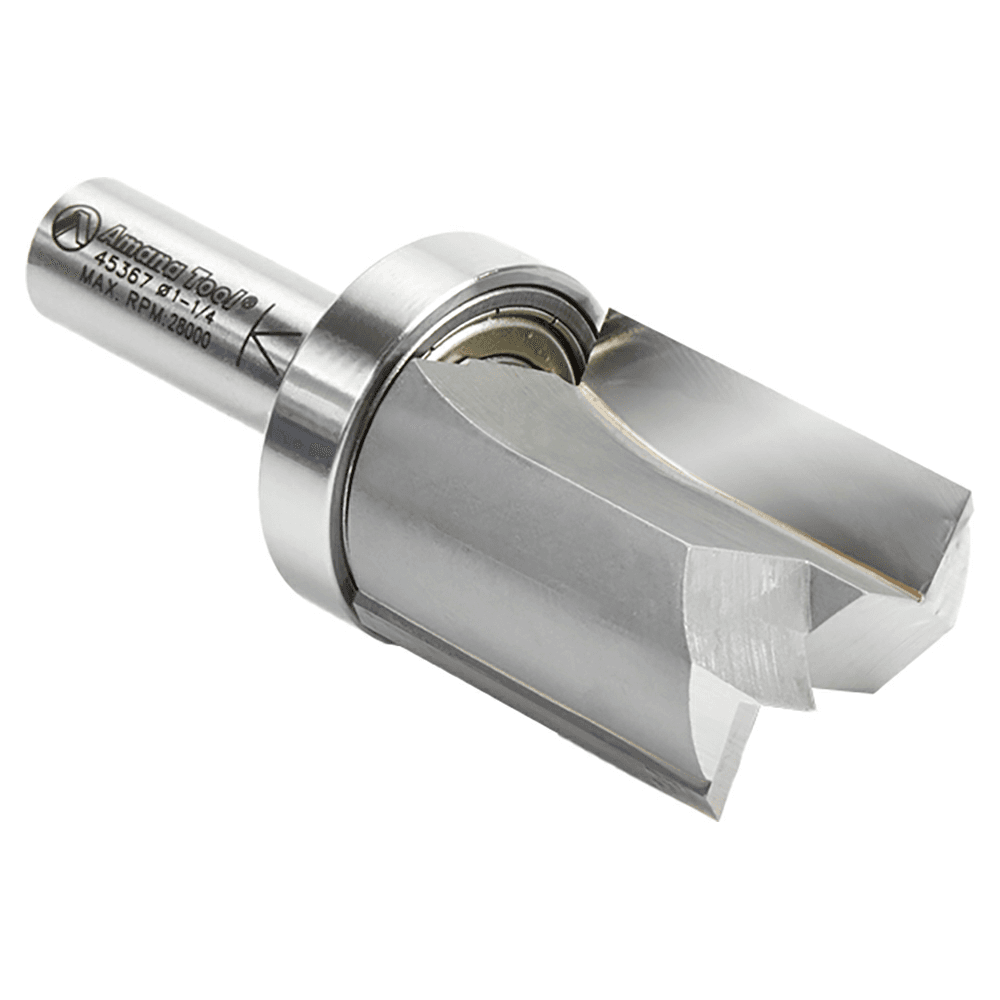 Versatile router bit for template and pattern routing with 2-flute design