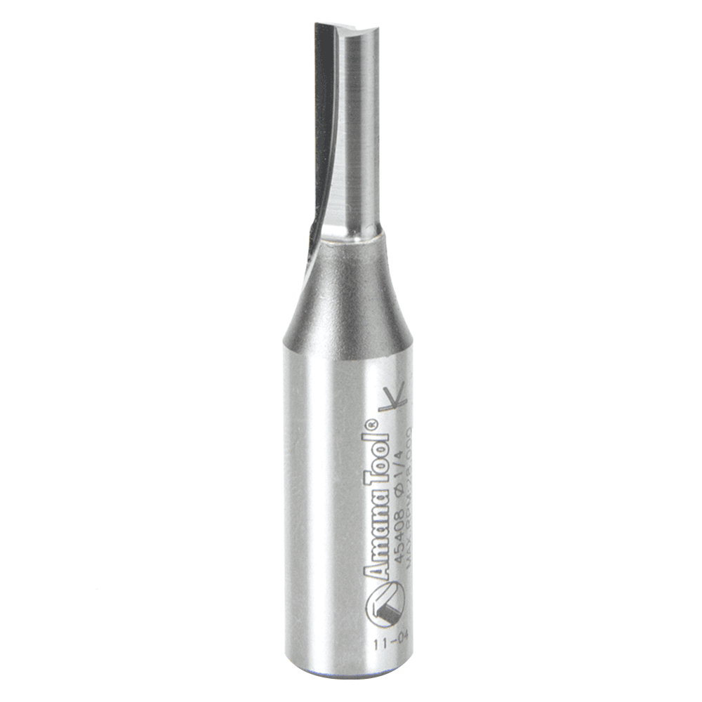 Amana 1/4" Straight Plunge Bit with 2-Flute and 1/2" Shank for Woodworking