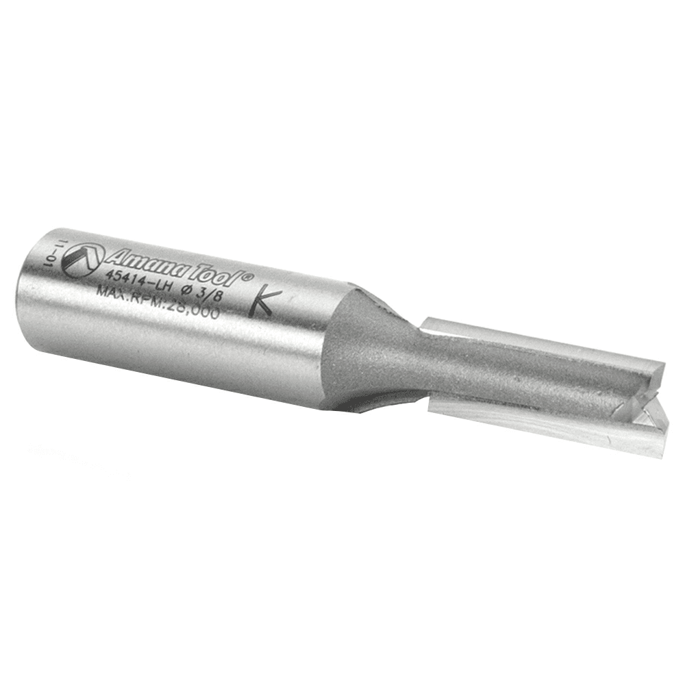 Reverse-rotation router bit for efficient cutting with 1" of cutting height