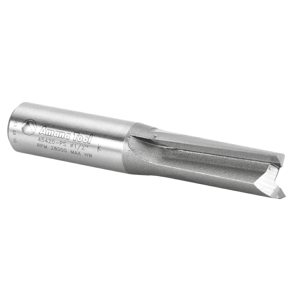 Amana Router Bit for Composition Board and Melamine, Shearing Action, Prevents Chipping and Tearing