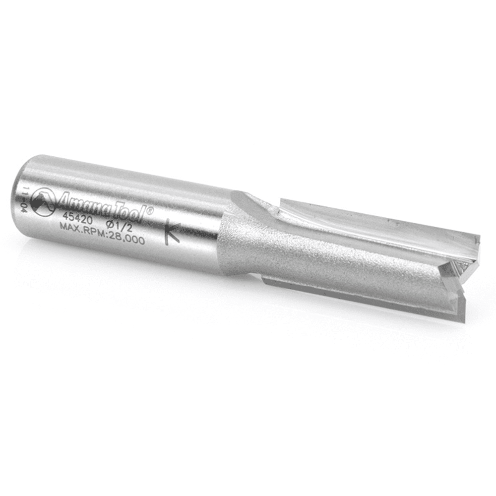 Amana 2-Flute Straight Plunge Bit for MDF Cutting with Solid Carbide Cutting Edge