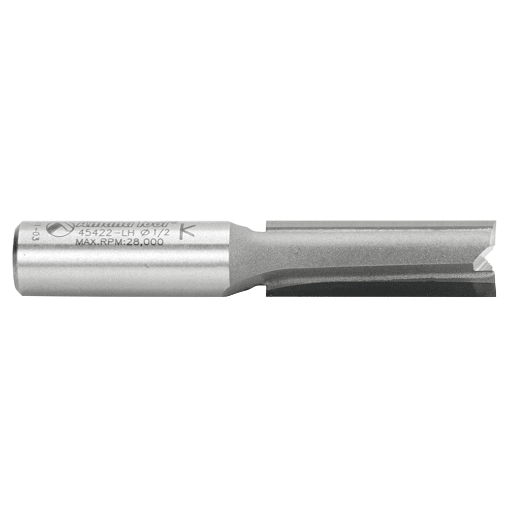 Amana 2-flute reverse rotation router bit with 1/2" shank and 1-1/2" cutting height