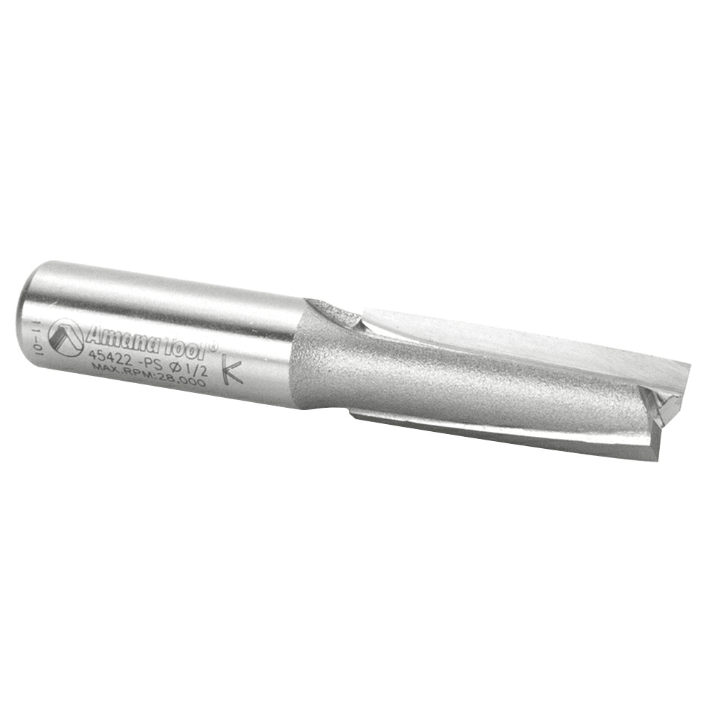 Efficiently remove chips with Amana's 3&#730; Shear Straight Plunge Router Bit