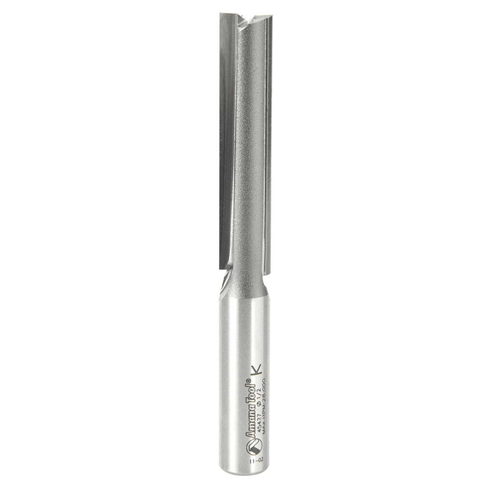 Amana 1/2" Shank 2-Flute Plunge Bit for MDF and Plywood Cutting with Superior Geometric Design