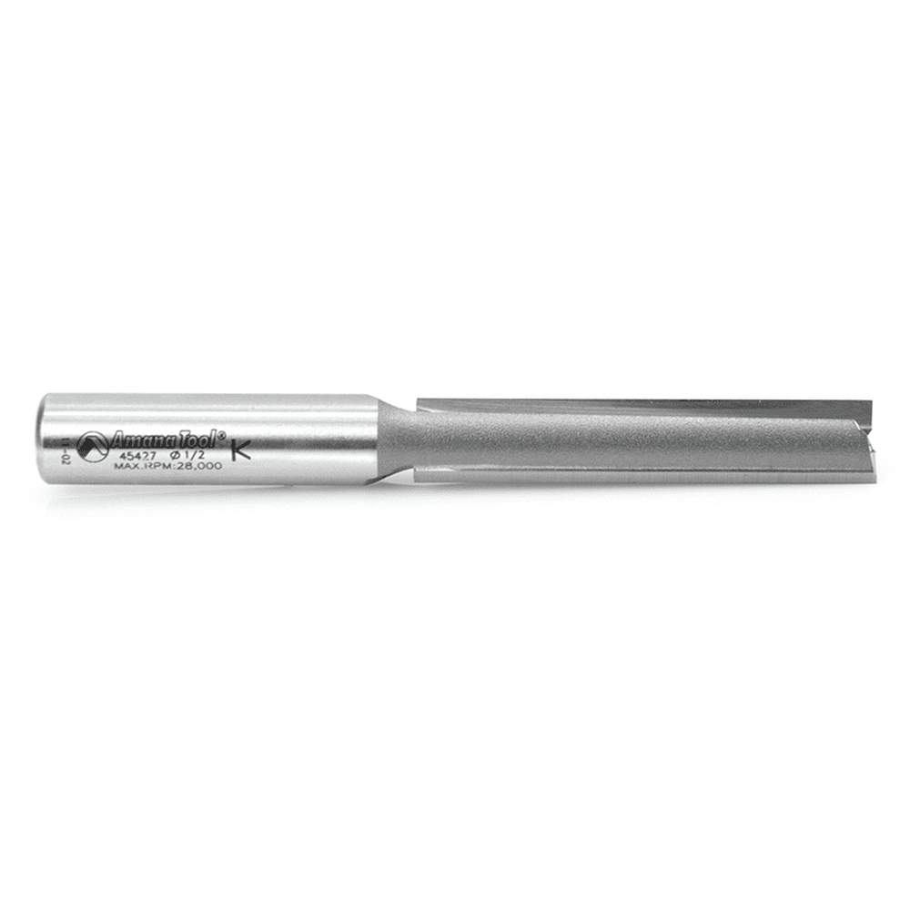 Amana 1/2" x 4-1/2" Straight Plunge Bit with 2 Flutes and 1/2" Shank for Fine Finish Woodworking