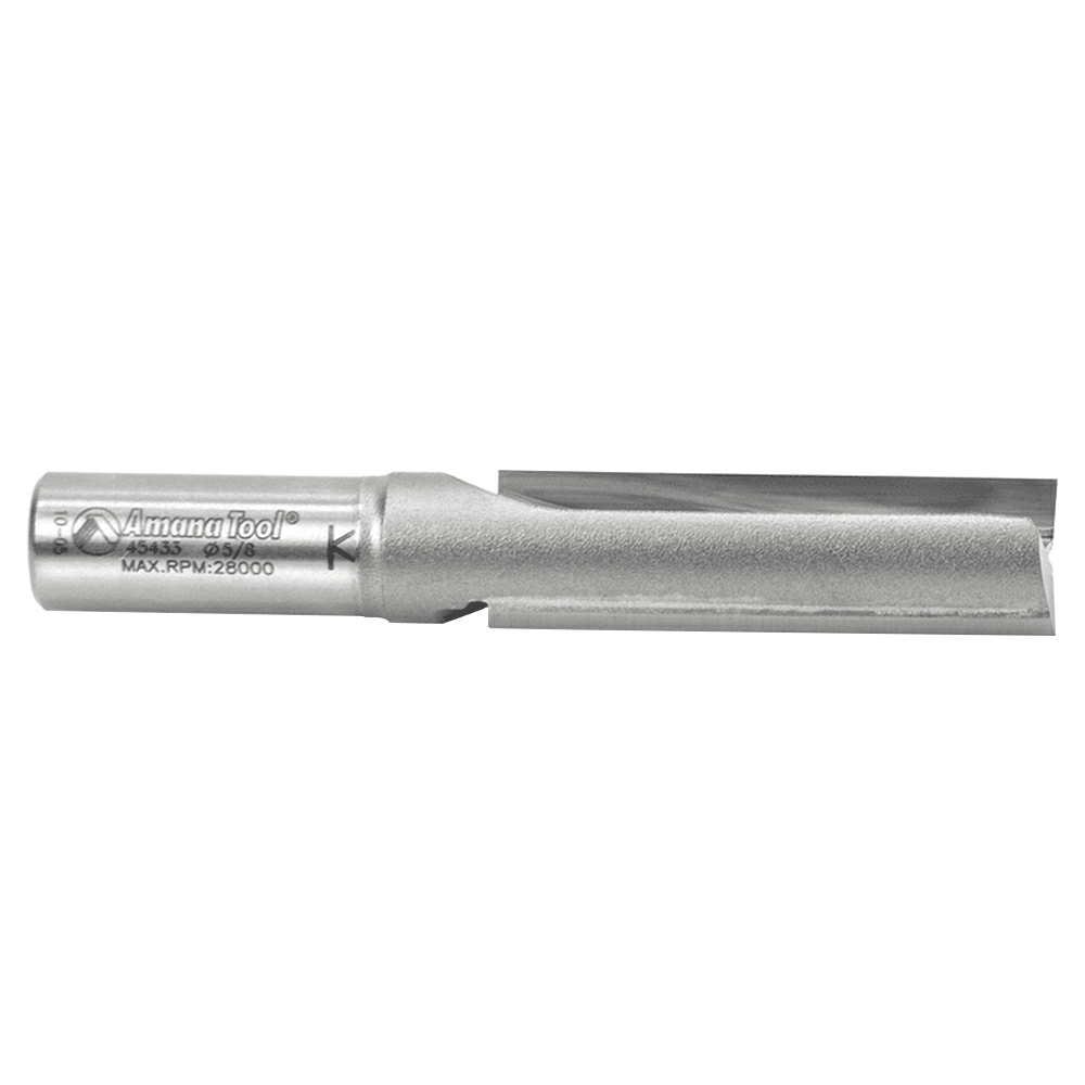 Amana Straight Plunge Router Bit with 2-Flute Design and 1/2" Shank for Fine Finishes on Wood, MDF, and Plywood