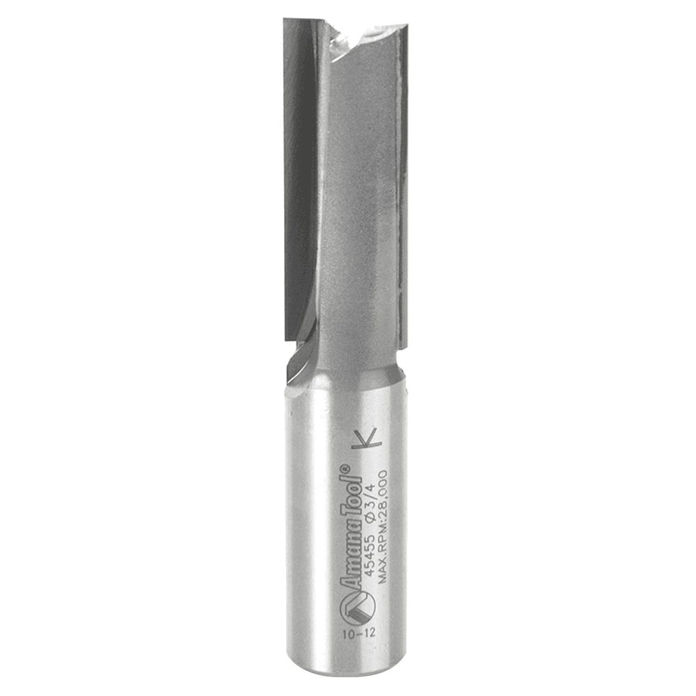 Amana high production straight plunge router bit with 2 flutes and 3/4 inch shank