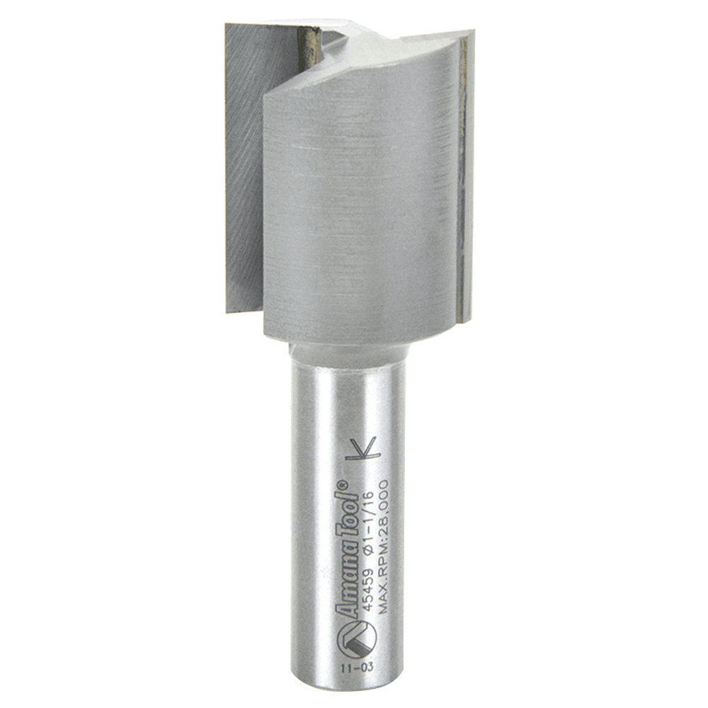 Amana 1/2" shank router bit with 200% longer life even when cutting abrasive materials.