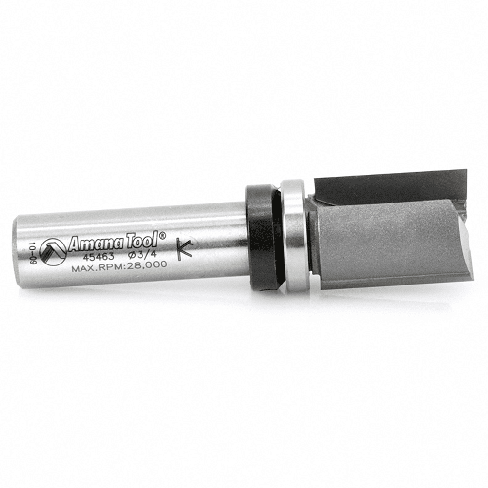 Amana 3/4" x 3" Flush Trim Plunge Template with Upper Ball Bearing Router Bit - Front View