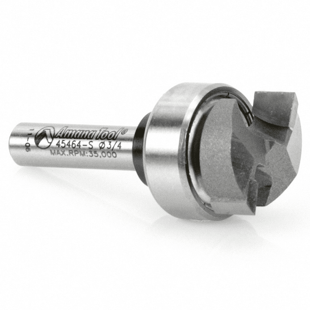 Amana plunge-cutting straight router bit with ball-bearing pilot for internal cuts