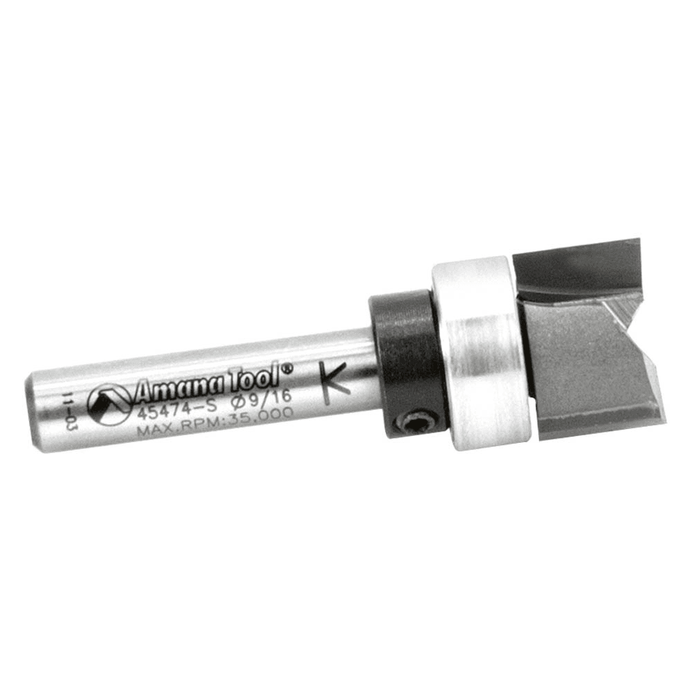 Amana 9/16" x 1-27/32" Dado Clean Out Router Bit with Upper Ball Bearing - 2-Flute - 1/4" Shank