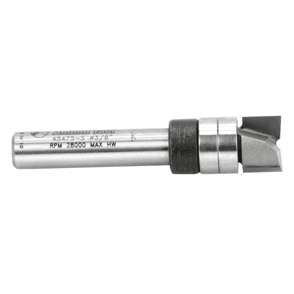 Amana 3/8" x 1-3/4" Flush Trim Plunge Template Router Bit, 2 Upper Ball Bearing, 2-Flute, 1/4" Shank