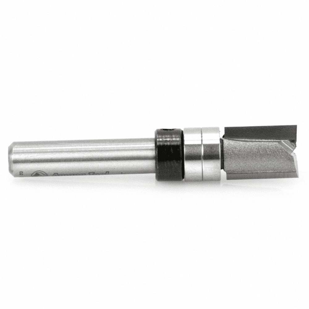 Amana 3/8" x 2" Flush Trim Plunge Template with Upper Ball Bearing, 2-Flute, 1/4" Shank - Image 1