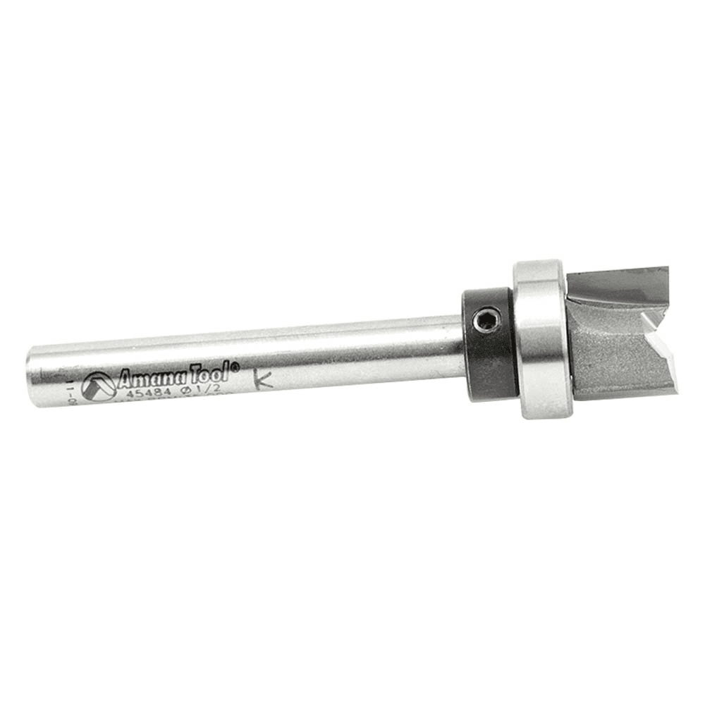 Amana Flush Trim Plunge Template Router Bit with Oversized Upper Ball Bearing - In Action