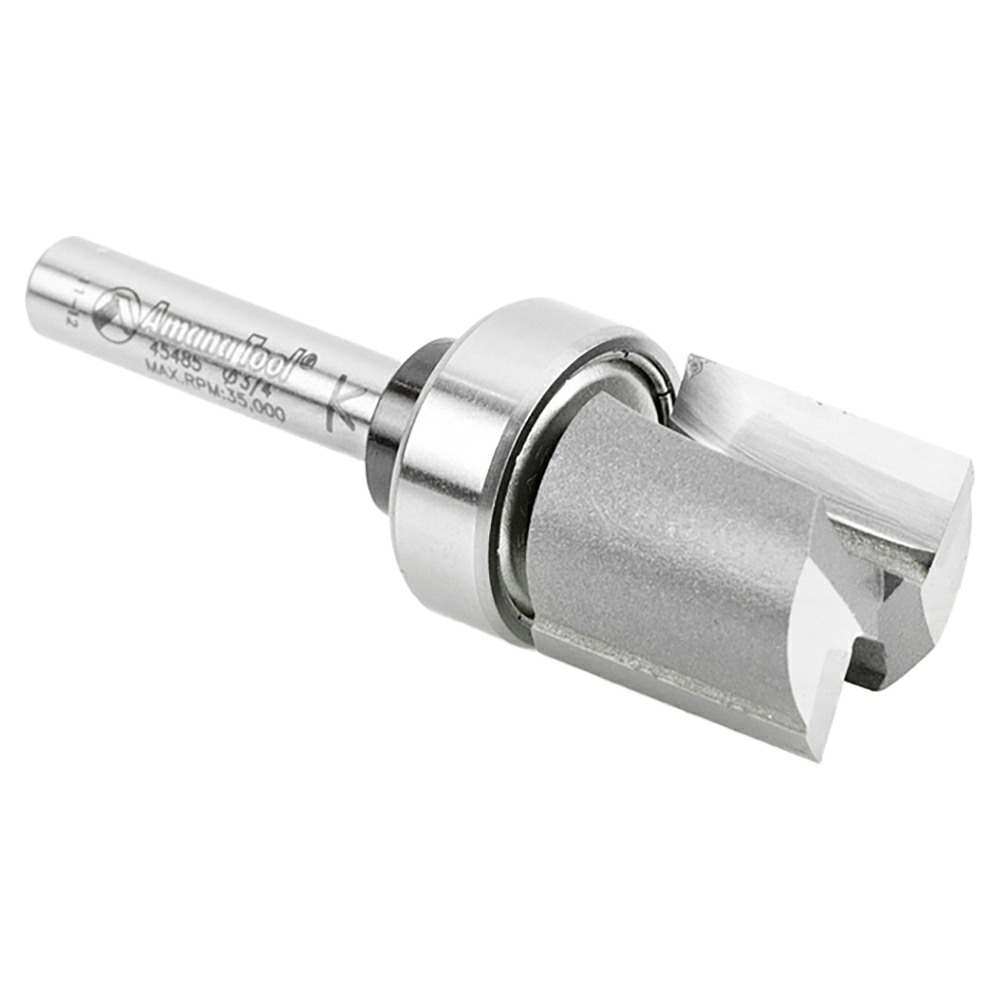 Close-up of the 2-Flute, 1/4" Shank of Amana's Flush Trim Plunge Template Router Bit