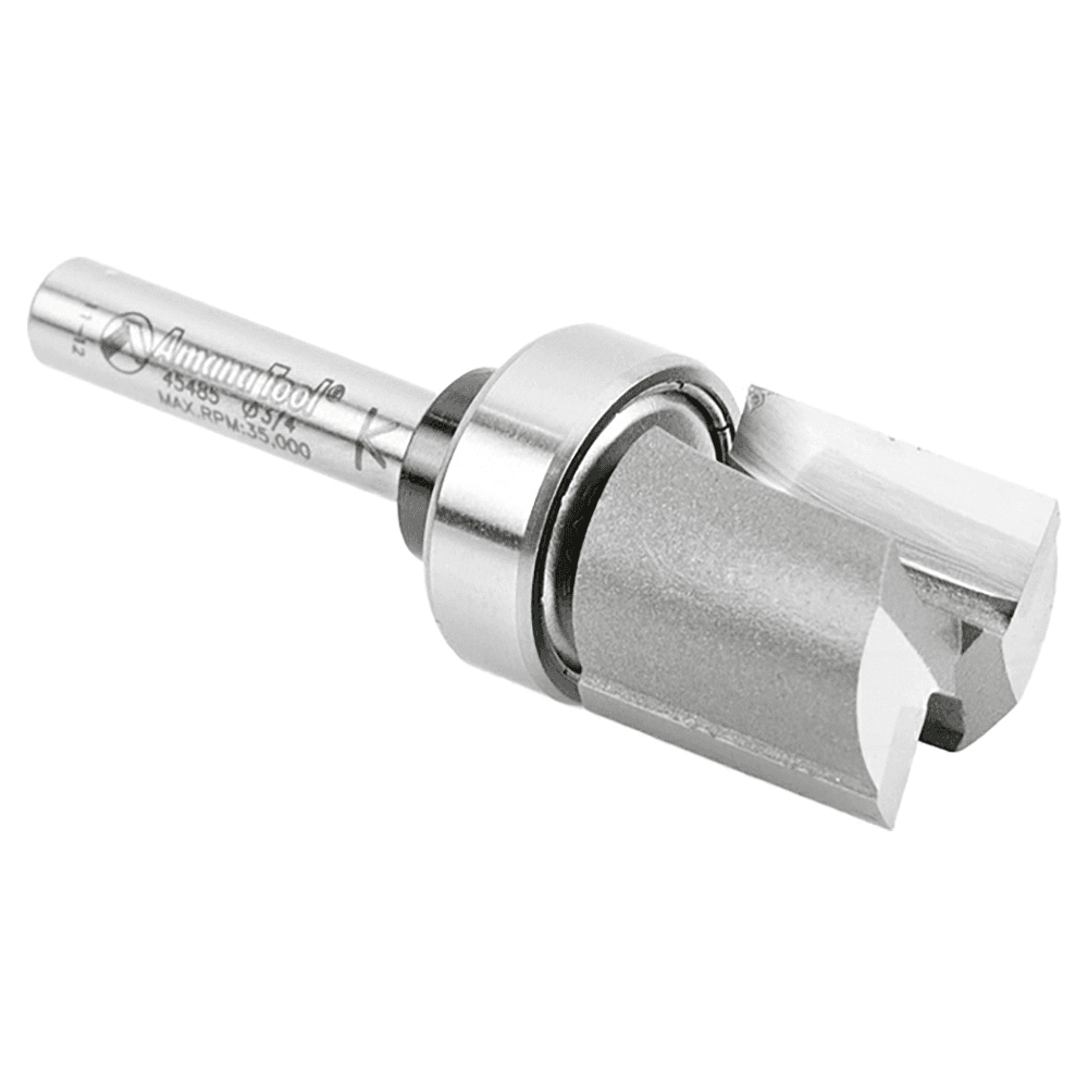 Close-up of the 2-Flute, 1/4" Shank of Amana's Flush Trim Plunge Template Router Bit