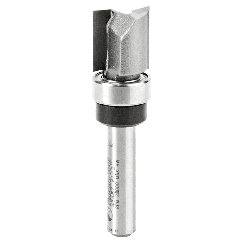 Amana 1/2" x 2" Flush Trim Plunge Template with Upper Ball Bearing, 2-Flute, 1/4" Shank