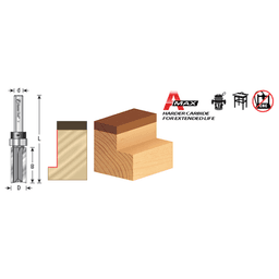 1/2" Dia x 1/2" Carbide Tipped Flush Trim Plunge Template, 1/4 Shank with Upper BB 3 Flute, Router Bit Alt 1 - Image