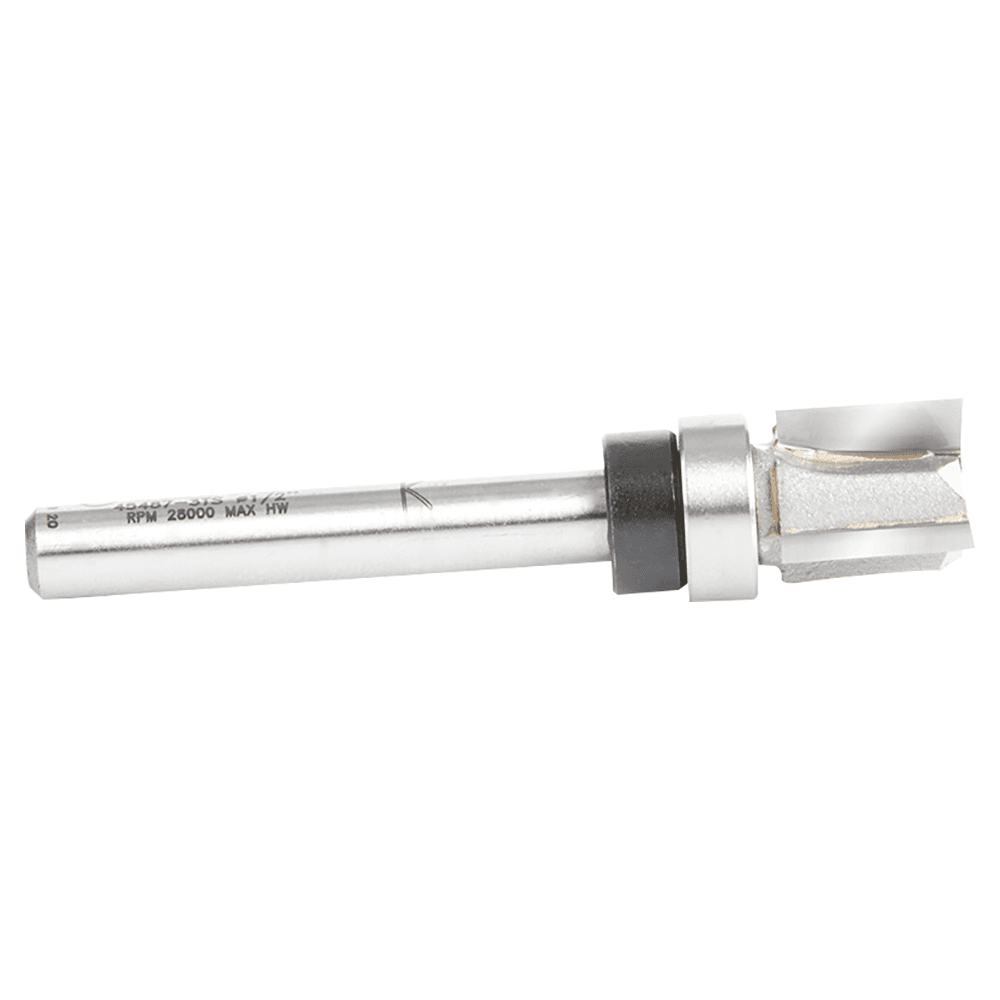 1/2" Dia x 1/2" Carbide Tipped Flush Trim Plunge Template, 1/4 Shank with Upper BB 3 Flute, Router Bit Alt 2 - Image