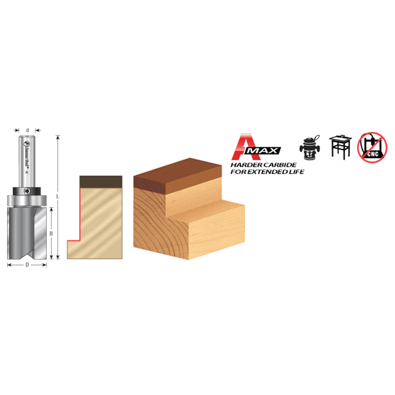 1/2" Dia x 3/4" Carbide Tipped Flush Trim Plunge Template, 8mm Shank with Upper BB Alt 1 - Image