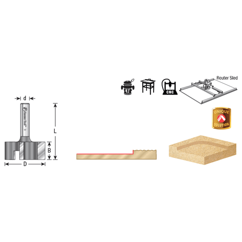 1" x 1/4" Carbide Tipped Spoilboard Surfacing, Rabbeting, Flycutter, Slab Leveler, Surface Planer/Flattening Router Bit, 3-Flute, 1/4" Shank Alt 1 - Image