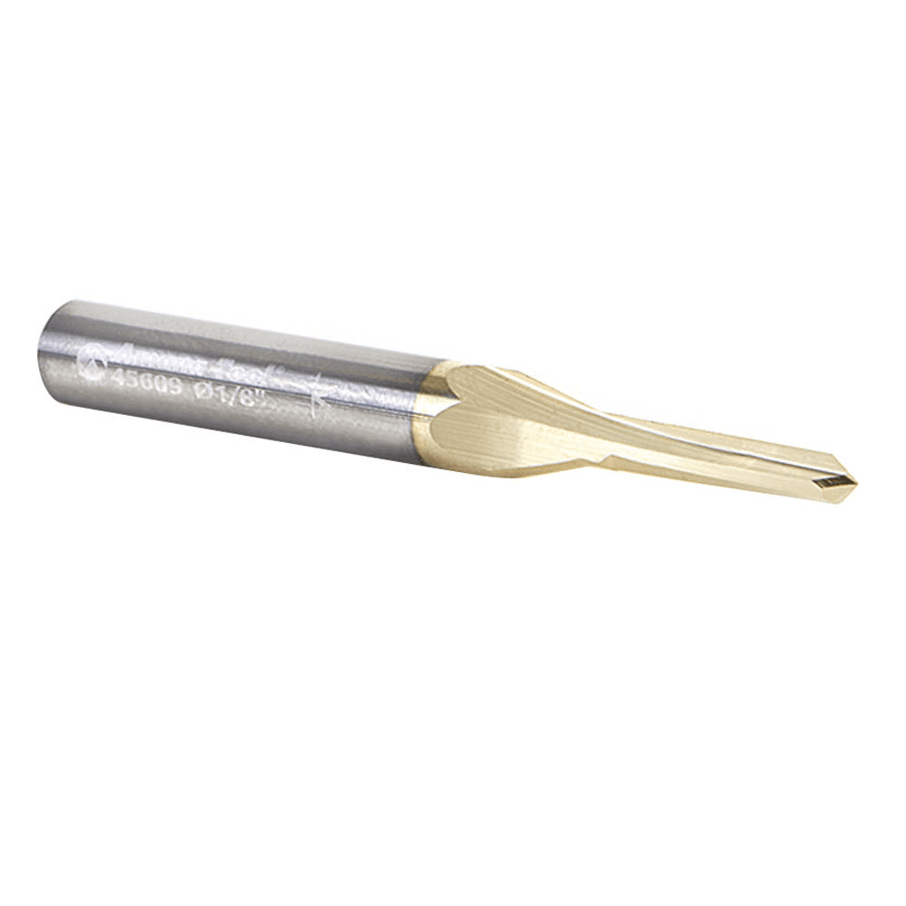 1/8" x 2-1/4" Zero-Point ZrN Coated V-Groove/Engraving Router Bit, 2-Flute, 1/4" Shank - Alt Image 2