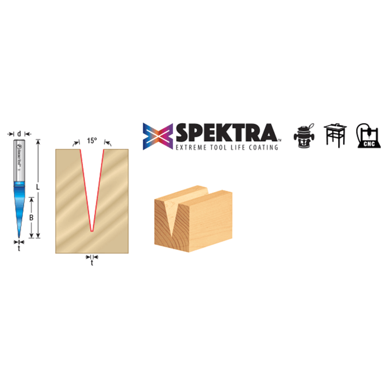 24mm x 58mm 15° Engraving Signmaking Spektra Extreme Tool Life Coated Router Bit, 6mm Shank Alt 1 - Image
