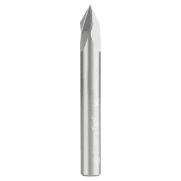 3-flute 1/4" shank router bit for chamfering and beveling edges on acrylic, foam, MDF, plywood, and more.