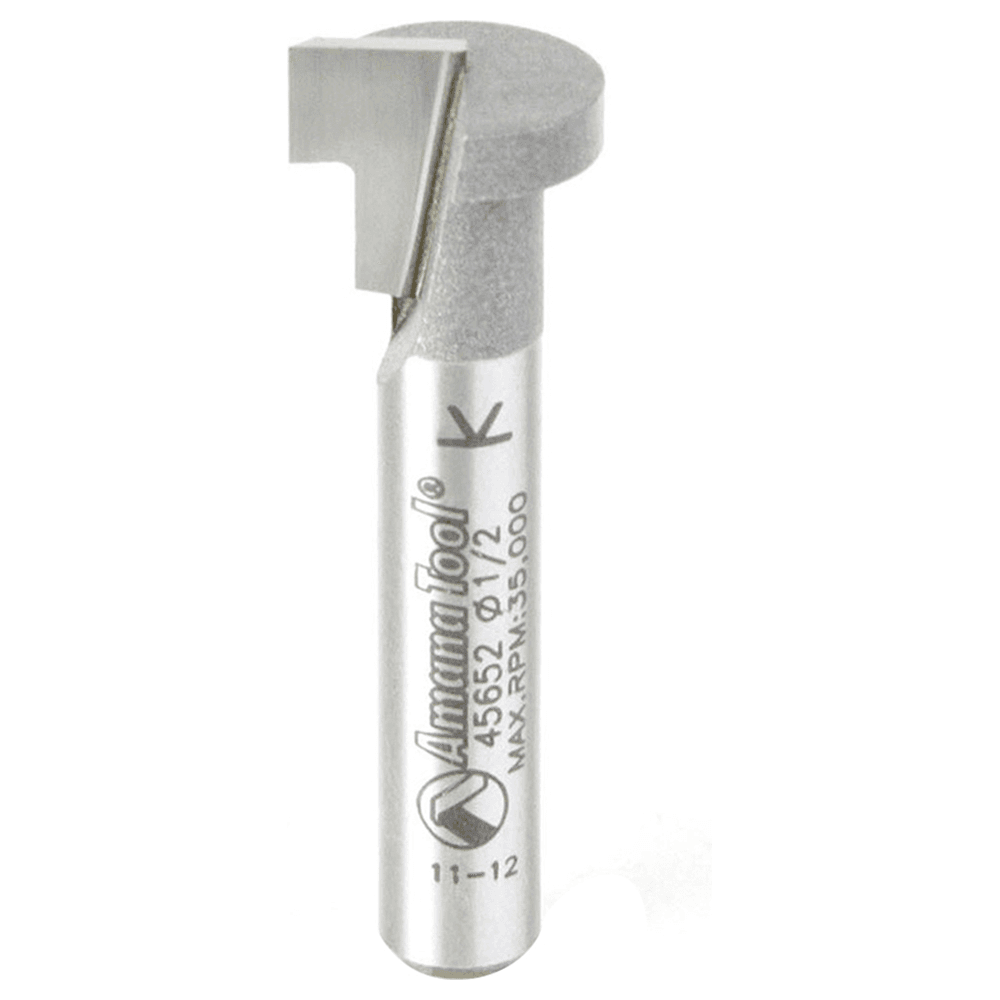 Amana 1/2" x 1-1/2" Keyhole Router Bit, 1-Flute, 1/4" Shank - Plunge-cutting bit for keyhole slots