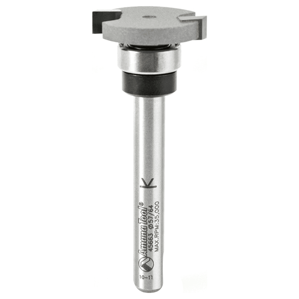 Amana 0.894" Straight Dedicated Cutter Flooring Bit with Upper Ball Bearing, 2-Flute, 1/4" Shank