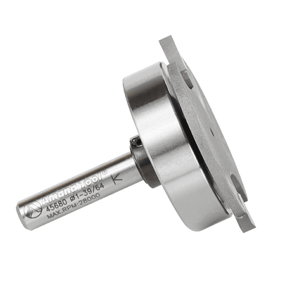 Amana 2-Flute Straight Flooring Router Bit with Upper Ball Bearing 1/4" Shank