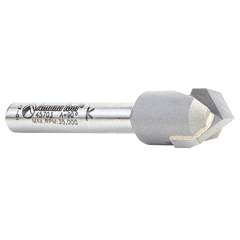 Amana Zero Point V-Groove Router Bit with 1/4" Shank for Handheld, Table-Mounted, and CNC Routers