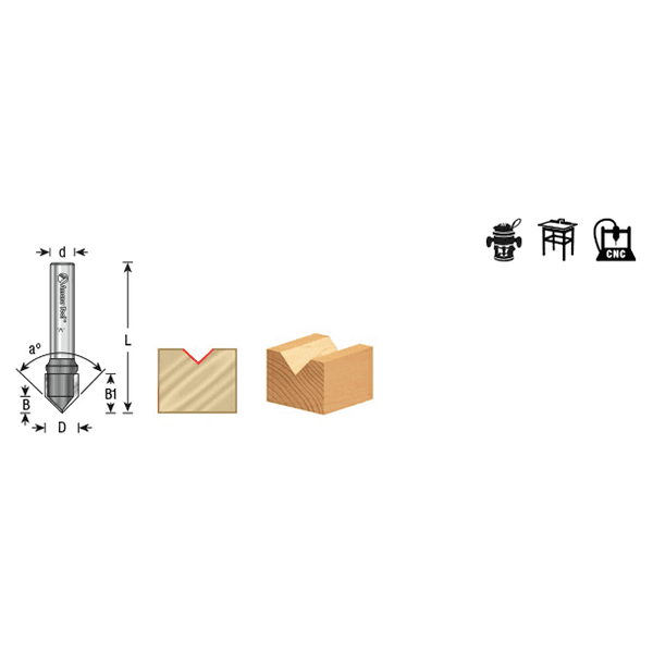 1/2" Dia x 15/64" Carbide Tipped V-Groove Bit, 2 Flute, 6mm Shank Alt 5 - Image