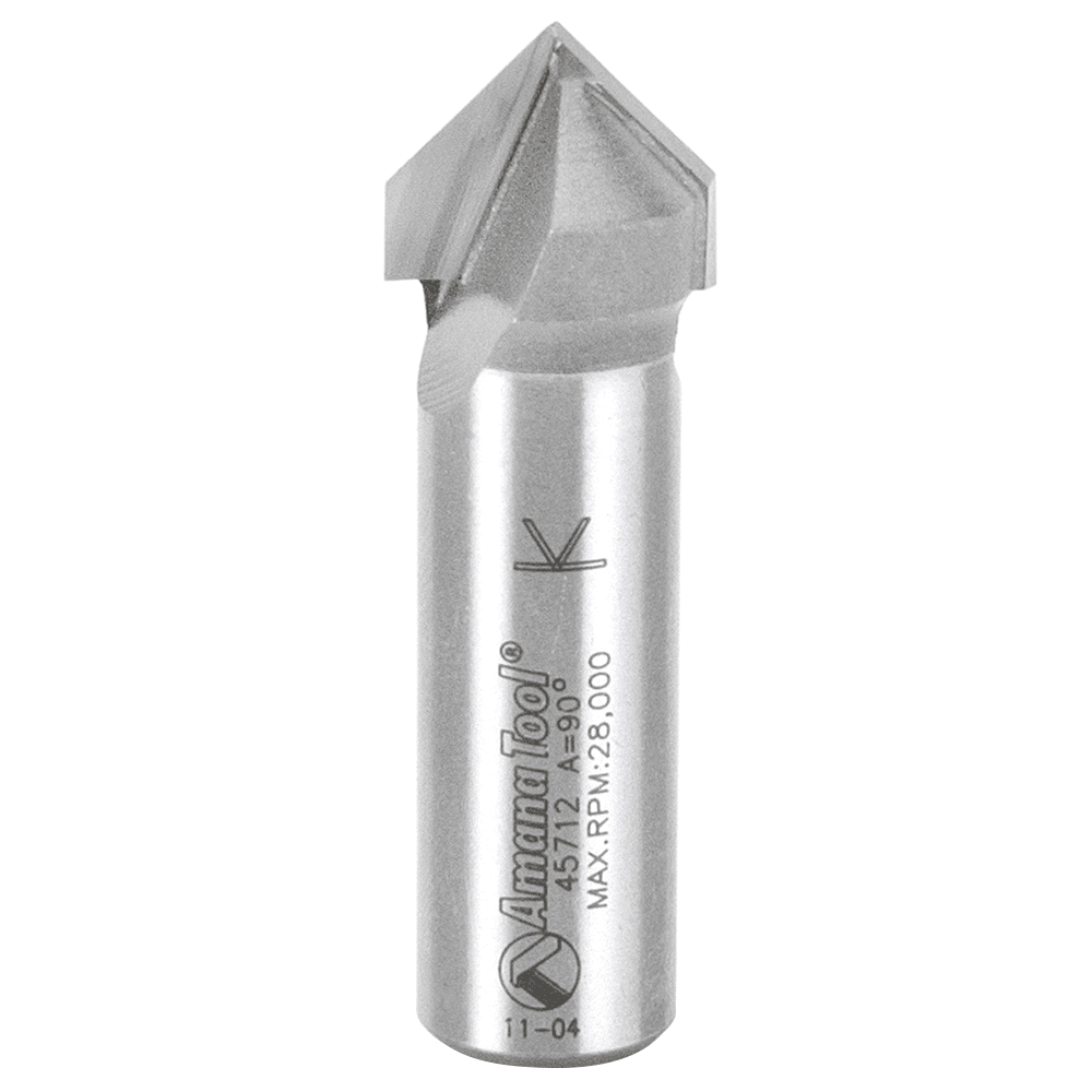 Amana 5/8" x 2" V-Groove Router Bit, 2-Flute, 1/2" Shank for Cutting High Density Urethane, Acrylic, Composites, and More