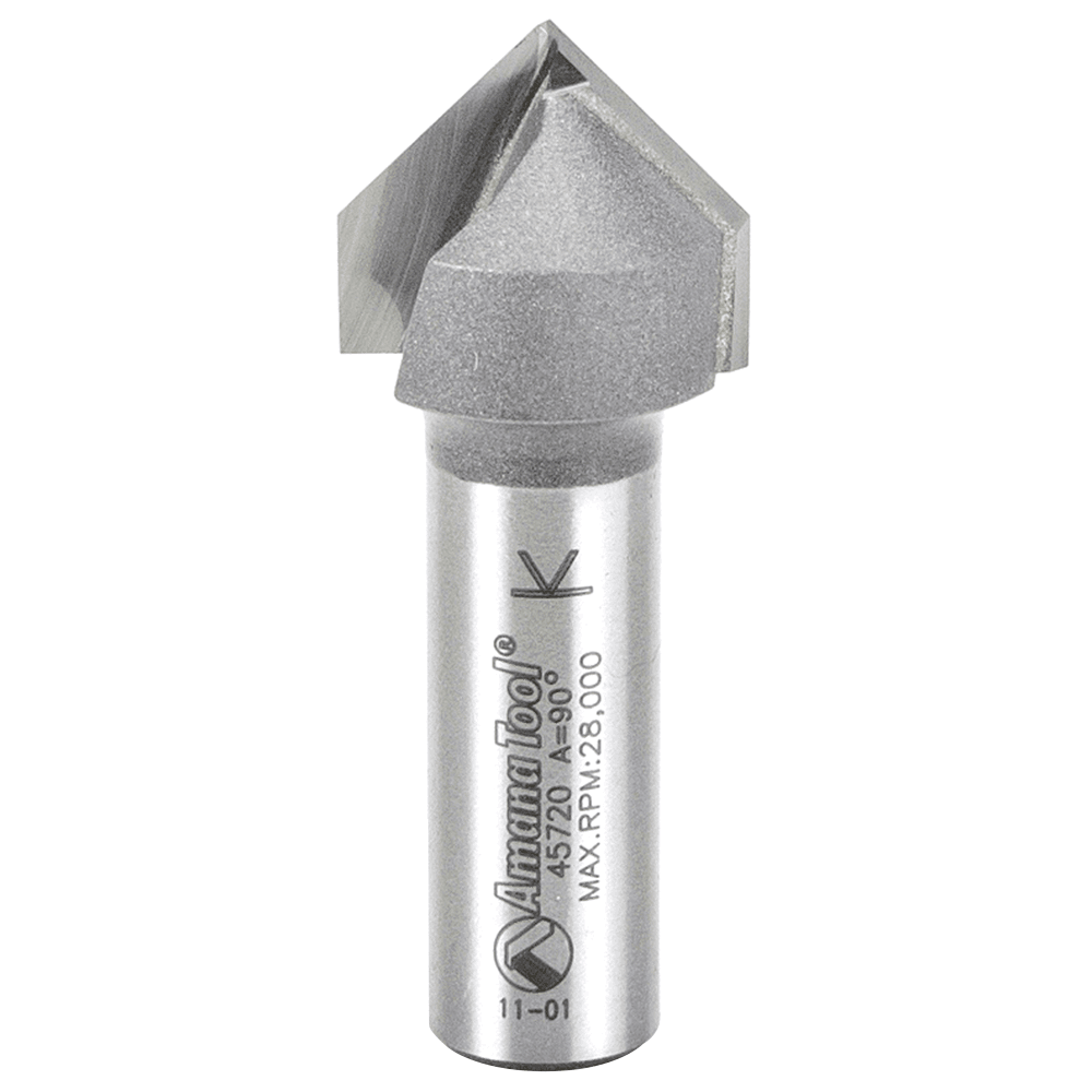 Amana 1/2" Shank V-Groove Bit for High Density Urethane and Acrylic Cutting