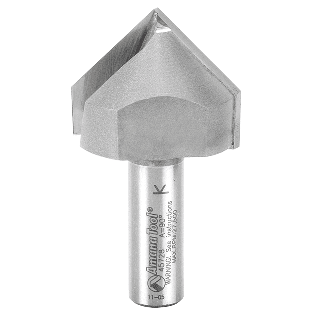 Amana 1-1/2" x 2-3/4" V-Groove Router Bit for decorative cuts on signs and more