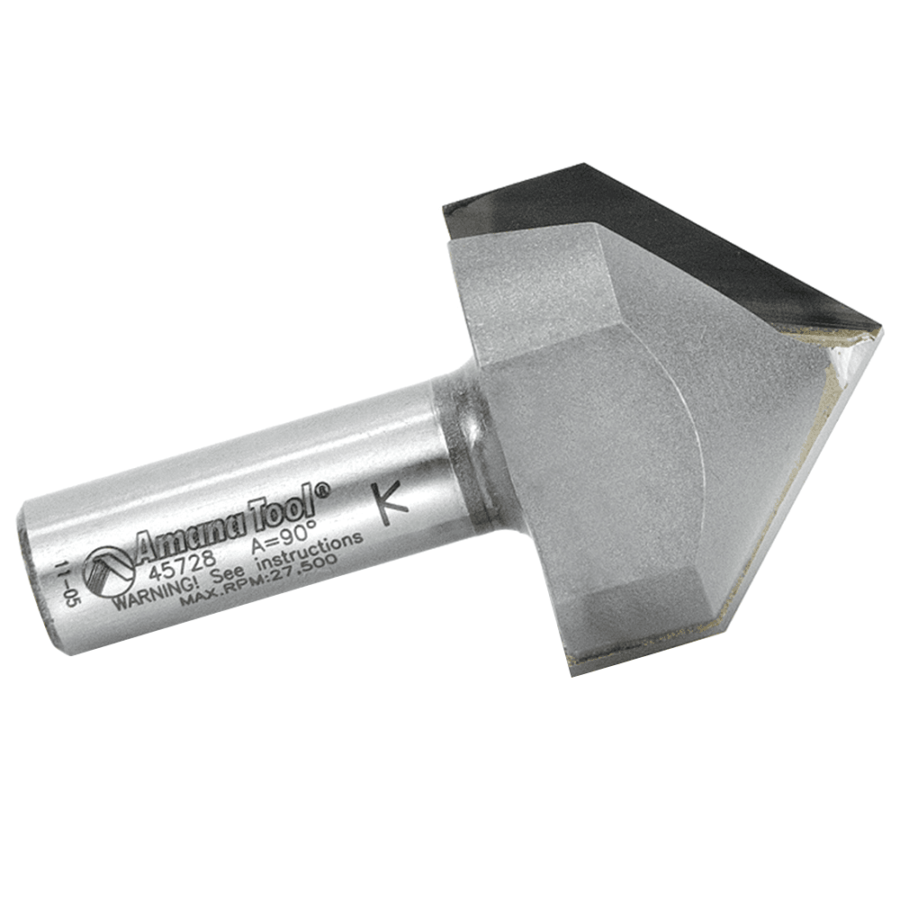 Amana V-Groove Router Bit compatible with handheld, table-mounted and CNC routers for cutting wood, laminate, PVC and more