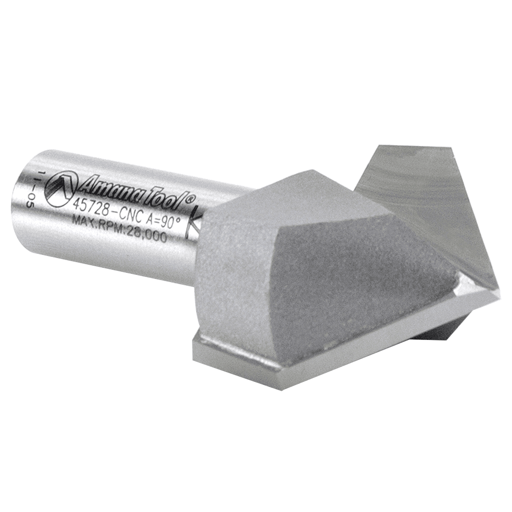 Decorative V-Groove Bit for CNC routers, perfect for creating chamfers and bevels on signs, laminate, plywood, and solid surfaces.