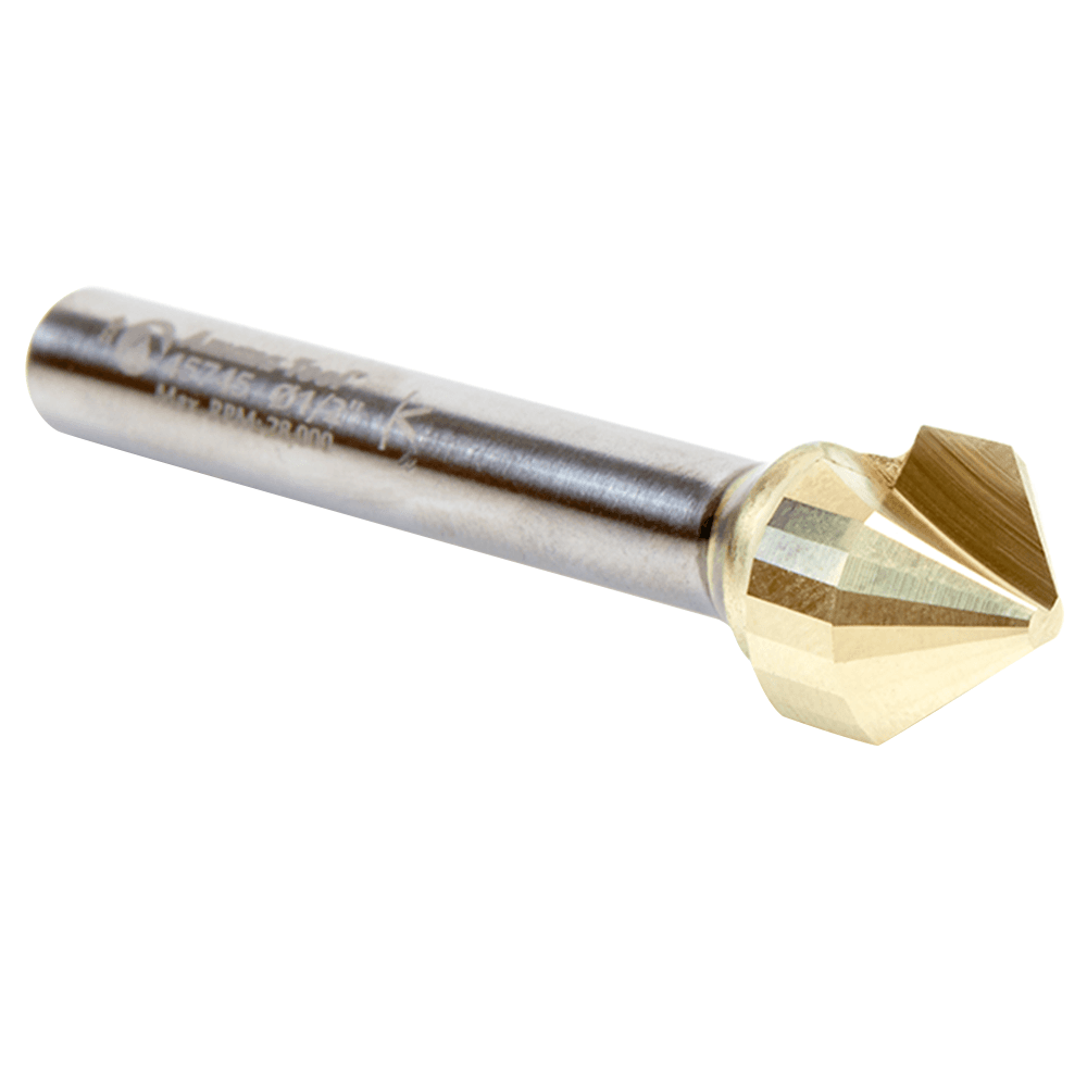 V-groove router bit for aluminum composite panels (ACP) and other sandwich materials