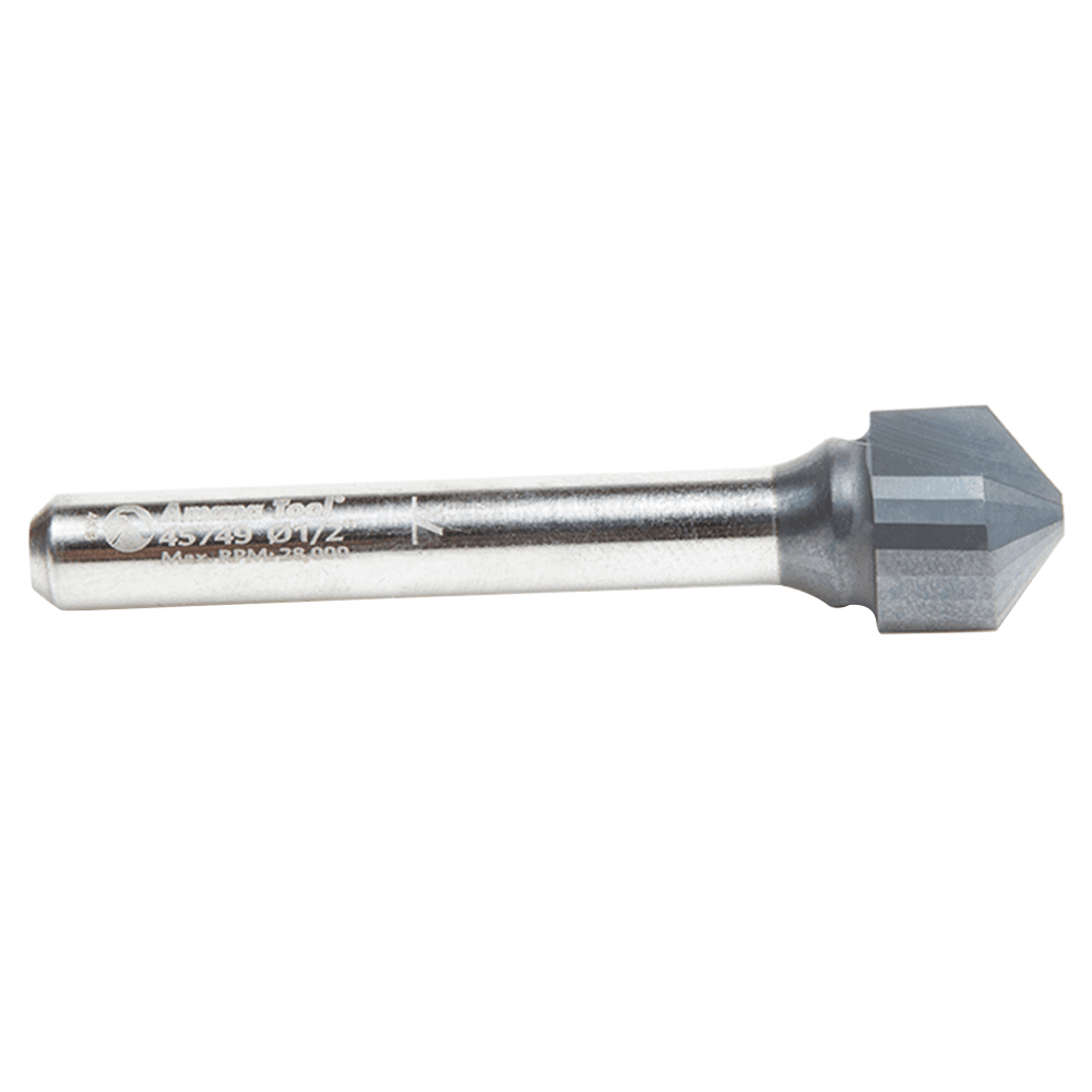 Amana 1/2" x 2-1/8" AlTiN Coated V-Groove Router Bit with 1/4" Shank for Cutting Composite Building Materials