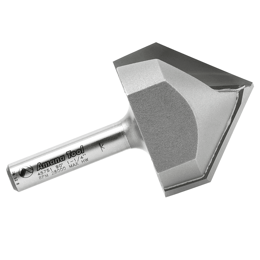 Amana 1-1/4" x 2-13/64" V-Groove Router Bit for decorative sign lettering on high density urethane, acrylic, and more.